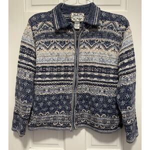 Vtg Heirloom Collectibles Fair Isle Grandma Snowflake Lg Sweater Full Zip Ramie